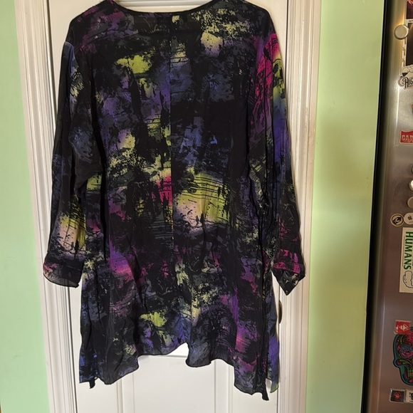 Vintage 90s Carol Turner Tunic SharkTooth USA Blk Purple Grn 3/4 Sleeve Size L - Picture 5 of 6